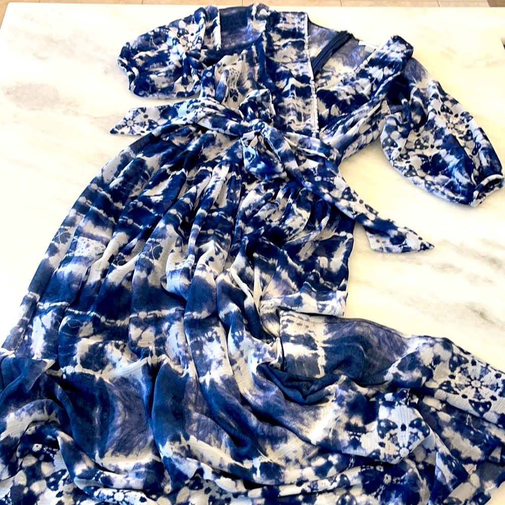 Calvin Klein tie dye midi length faux wrap dress.